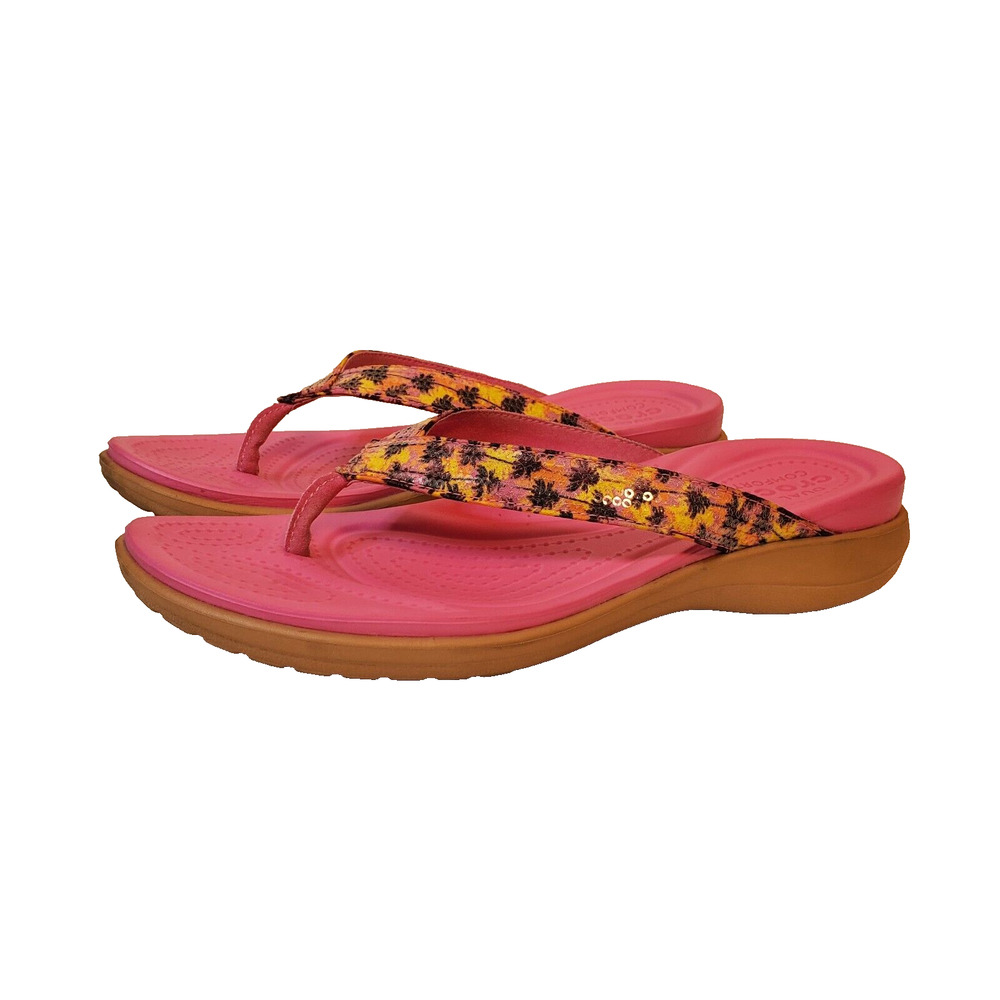 Crocs Shoes Womens 10 Capri V Sandals Pink Sequin Thong Flip Flop Slip On Wedge
